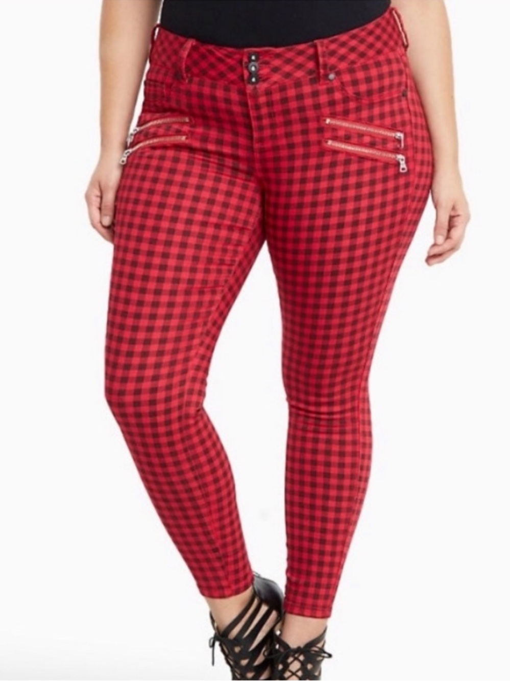 Torrid Plaid Multi Zipper Skinny Stretch Jegging Jeans 14R Biker Rocker